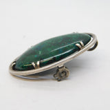 Studio Sterling Silver Mounted Green Quartz Brooch Pin Vintage c1970s