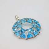 Sterling Silver 18 Sapphire Set Modernist Open Disc Charm Pendant Vintage c1970