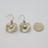 Pair of Sterling Silver Pearl Set Square Studio Hook Drop Earrings Modern c1990