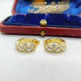 Sterling Silver Gilt & Diamond Paste Small Hoop Form Earrings Vintage c1990