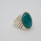 Sterling Silver Chunky Cabochon Turquoise Signet Band Ring Vintage c1970 Size Y
