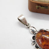 Sterling Silver Turtle Style Cabochon Baltic Amber Charm Pendant Vintage c1970