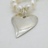 Sterling Silver & Pearl Set Heart Pendant Necklace Vintage c1970