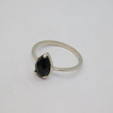 Sterling Silver Faceted Black Onyx Peardrop Dress Ring Vintage c1970 Size M