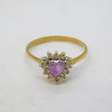 9ct Yellow Gold, Amethyst & Spinel Heart Set Dress Ring Vintage Birmingham