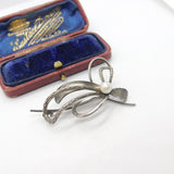 Sterling Silver Textured Form Pearl Set Floral Brooch Pin Vintage c1960