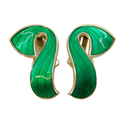 Ivar T. Holth Sterling Silver Green Enamel Swirl Pattern Clip-On Earrings