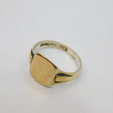Sterling Silver Lined 9ct Yellow Gold Signet Ring Antique c1930 Size Q 1/2