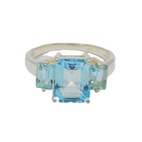 Sterling Silver Triple Graduating Blue Topaz Dress Ring Vintage c1970 Size P