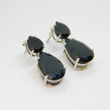 Pair of Sterling Silver Faceted Black Onyx Stud Cocktail Earrings Vintage c1970