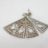 Sterling Silver Oriental Fan Charm Pendant Vintage c1970