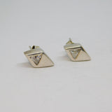 Pair of Sterling Silver Spinel Set Diamond Shape Stud Earrings Vintage c1970