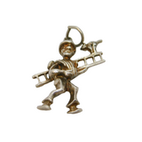 Sterling Silver Novelty Man With Ladder & Cat Charm Pendant Vintage c1970s