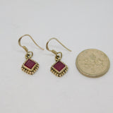 Pair of Sterling Silver Almandine Garnet Hook Drop Earrings Vintage c1970