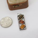 Sterling Silver Baltic Amber Drop Charm Pendant Vintage c1970