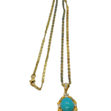 Gold On Sterling Silver Turquoise & White Sapphire Pendant Necklace Modern c2000