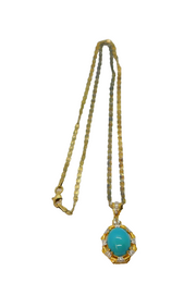 Gold On Sterling Silver Turquoise & White Sapphire Pendant Necklace Modern c2000