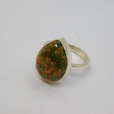Sterling Silver Unakite Jasper Peardrop Statement Ring Vintage c1970 Size N