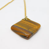 Gold On Sterling Silver Tiger's Eye Organic Shape Pendant Necklace Modern c2000