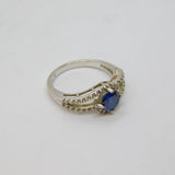 Sterling Silver Blue & Clear CZ Twist Front Dress Band Ring Modern c1990 Size N