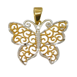 9ct Yellow & White Gold Butterfly Pendant Vintage 1970s