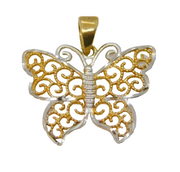 9ct Yellow & White Gold Butterfly Pendant Vintage 1970s