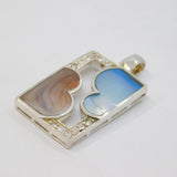 Sterling Silver Pink & Blue Shell Paste Rectangle Charm Pendant Vintage c1970