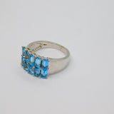 Sterling Silver Double Row 10 Blue Topaz Dress Ring Vintage c1970 Size N