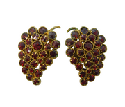 Czechoslovakian Rolled Gold Garnet Set Grape Bunch Clip-On Earrings Antique