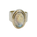 Sterling Silver Oval Moonstone Cabochon Studio Style Ring Vintage c1970 Size O
