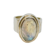 Sterling Silver Oval Moonstone Cabochon Studio Style Ring Vintage c1970 Size O