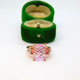 Sterling Silver Rose-Gold Gilt Large Pink Crystal Ring Vintage c1970 Size P 1/2