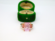 Sterling Silver Rose-Gold Gilt Large Pink Crystal Ring Vintage c1970 Size P 1/2