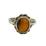 Sterling Silver Cabochon Tiger's Eye Dress Band Ring Vintage 1978 Size O 1/2
