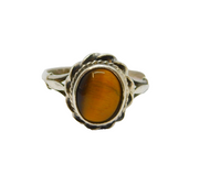 Sterling Silver Cabochon Tiger's Eye Dress Band Ring Vintage 1978 Size O 1/2