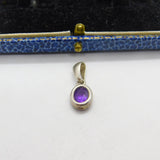 Sterling Silver & Amethyst Drop Charm Pendant Vintage c1970