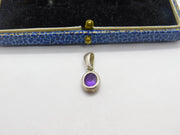 Sterling Silver & Amethyst Drop Charm Pendant Vintage c1970