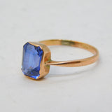 Edwardian 9ct Gold & Emerald-Cut Synthetic Sapphire Dress Ring Antique