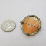 Art Deco 800 Grade Silver & Marcasite Carved Shell Cameo Brooch Antique