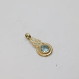Sterling Silver Celtic Style Blue Topaz Set Drop Charm Pendant Vintage c1970