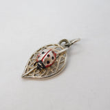 Sterling Silver Ladybird on the Leaf Charm Pendant Vintage c1970