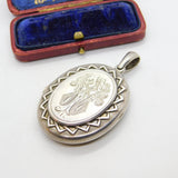 Large Victorian Sterling Silver Mourning Monogram Locket Pendant c1880 Antique