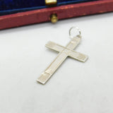 Sterling Silver Engine Turned Cross Crucifix Pendant Vintage c1970