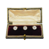Victorian Boxed Set of Rolled Gold & Pearl Collar Studs Antique c1880s