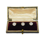 Victorian Boxed Set of Rolled Gold & Pearl Collar Studs Antique c1880s