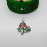 Sterling Silver Enamel English Rose Charm Pendant Vintage c1970