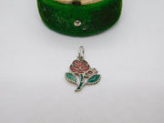 Sterling Silver Enamel English Rose Charm Pendant Vintage c1970
