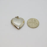 Sterling Silver Art Deco Patterned Heart Double Locket Pendant Antique c1930s