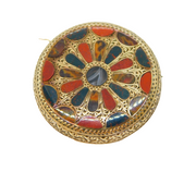 19th Century Scottish 9ct Gold, Agate & Bloodstone Circular Brooch Antique