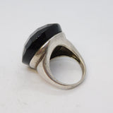 Sterling Silver & Faceted Onyx Large Statement Ring Vintage c1980s